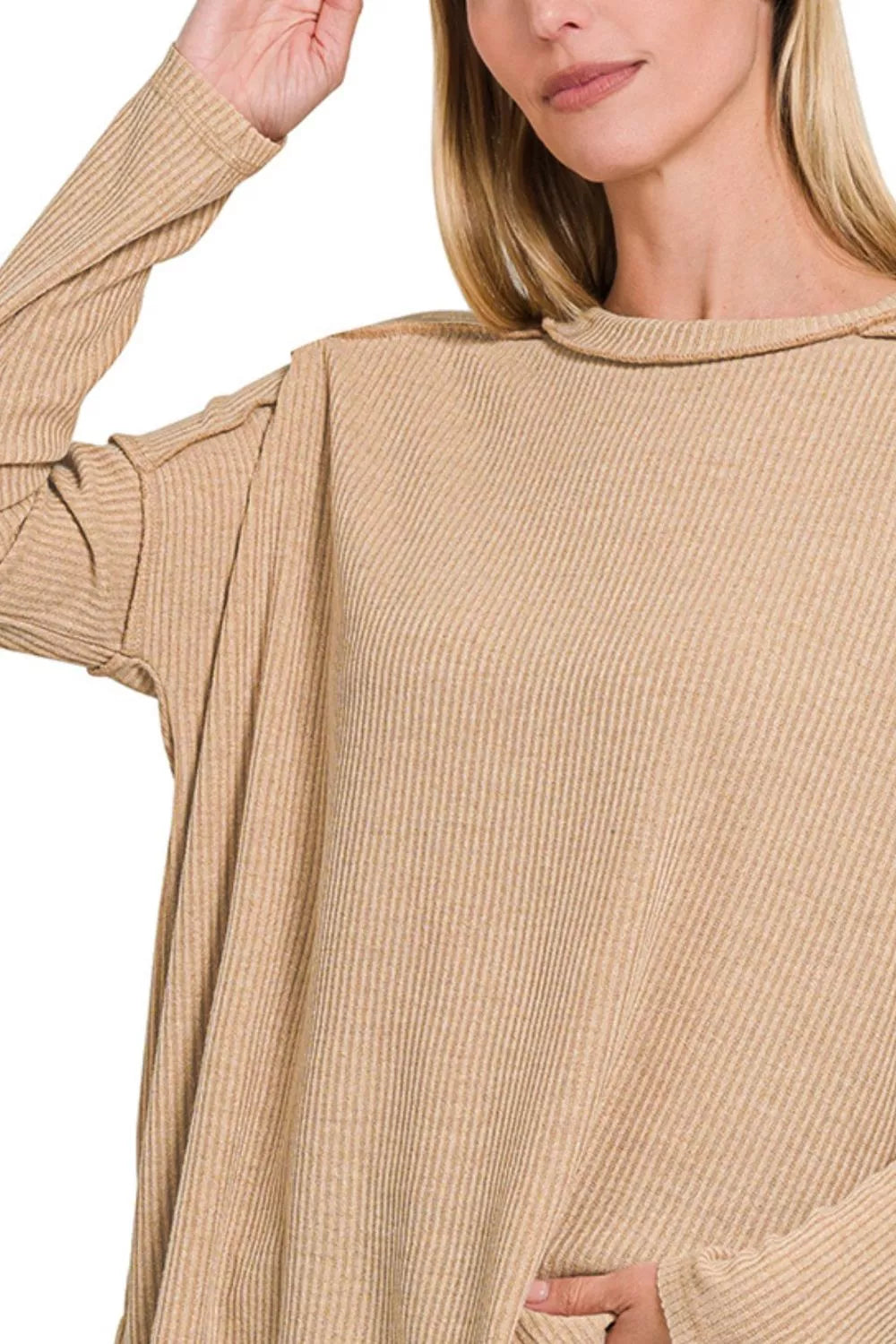 Zenana Ribbed Drop Shoulder Round Neck Sweater – Cozy Chic Style