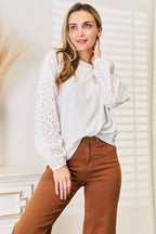 Eyelet Round Neck Blouse – Dropped Shoulders & Feminine Detailing