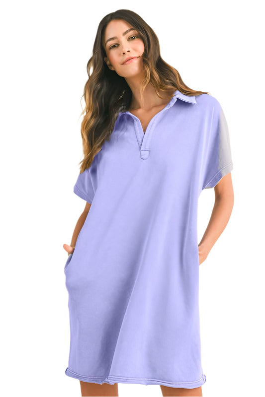 Annie Wear Mineral Washed Johnny Collar Short Sleeve Dress