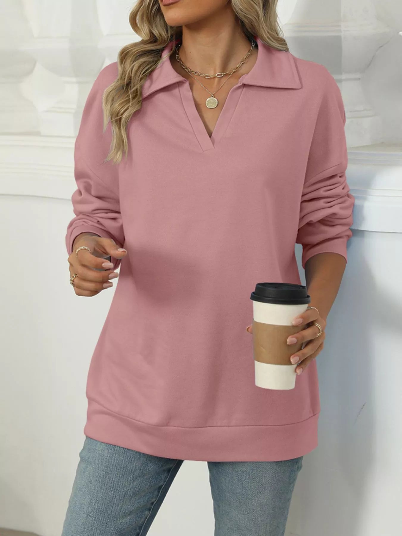 Johnny Collar Long Sleeve Sweatshirt – Casual Chic & Cozy