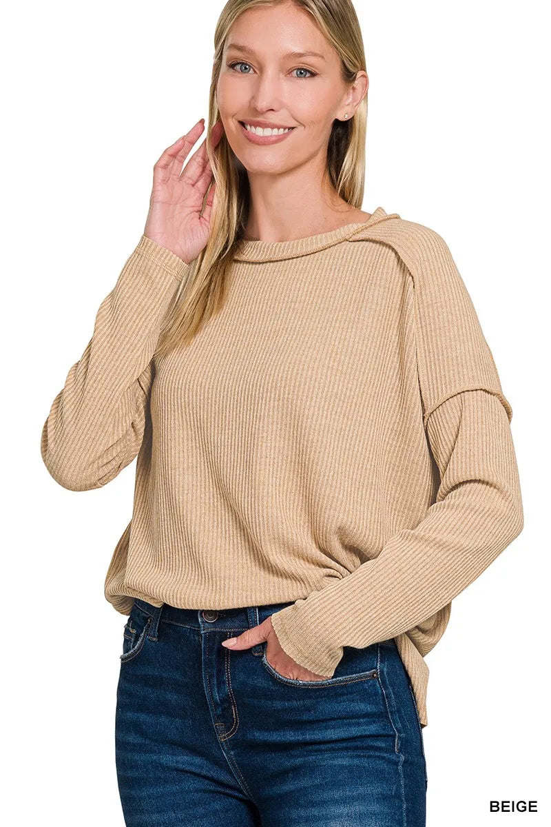 Zenana Ribbed Drop Shoulder Round Neck Sweater – Cozy Chic Style