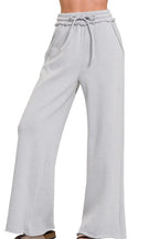 Heather Gray Wide-Leg Pants – High Waist, Drawstring & Cotton Blend