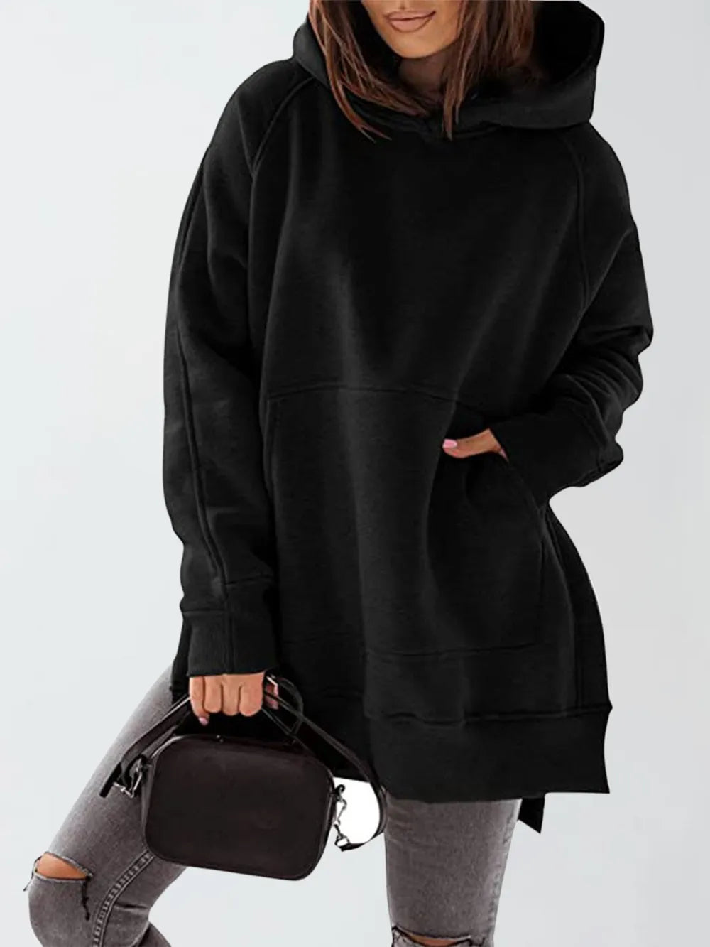 Slit Pocketed Raglan Sleeve Hoodie – Cozy, Casual & Versatile