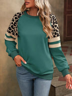 Leopard Round Neck Raglan Sleeve Sweatshirt – Trendy Casual Style
