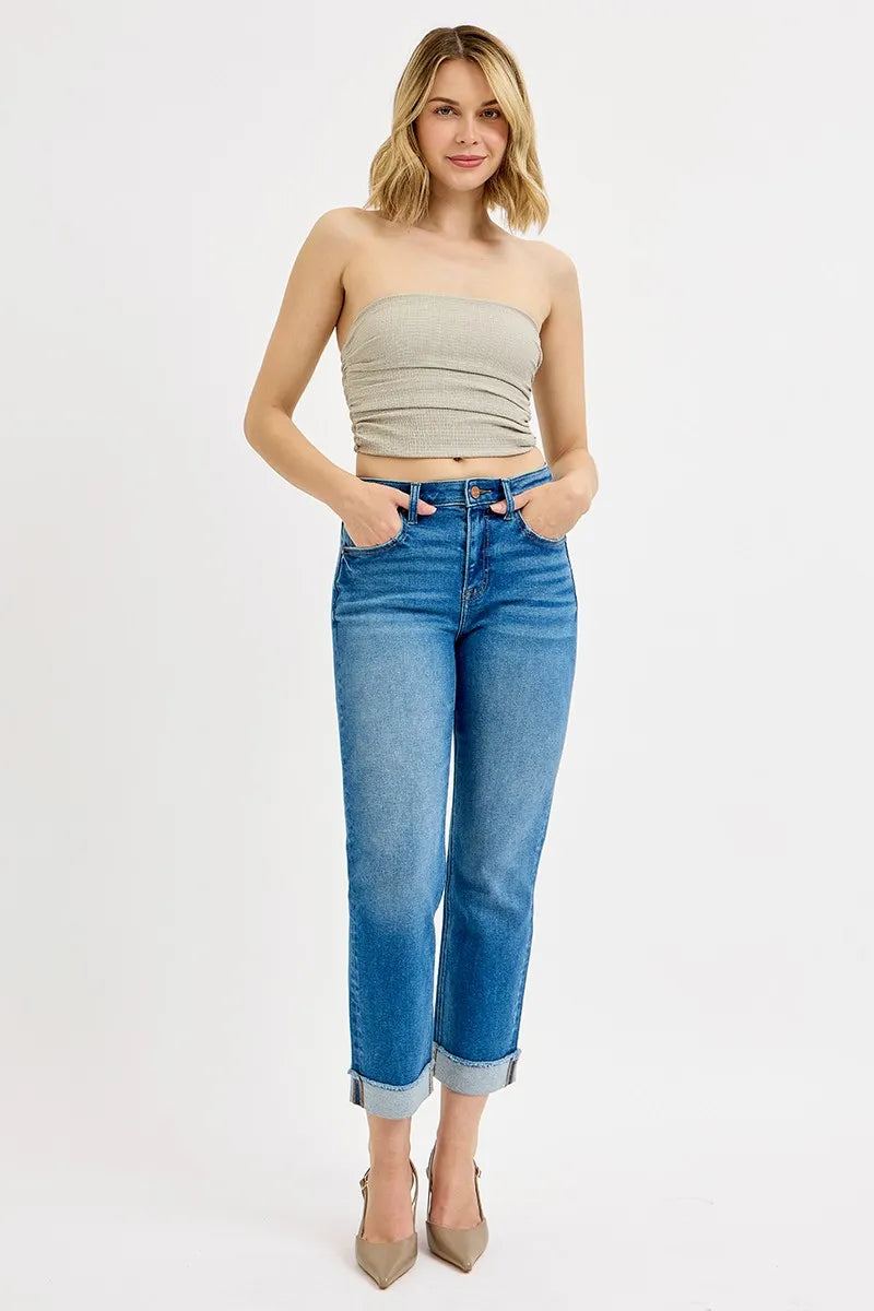 Dreamkue-Risen Women's High Rise Boyfriend Fit Ankle Jeans Relaxed Stretch Denim Pants