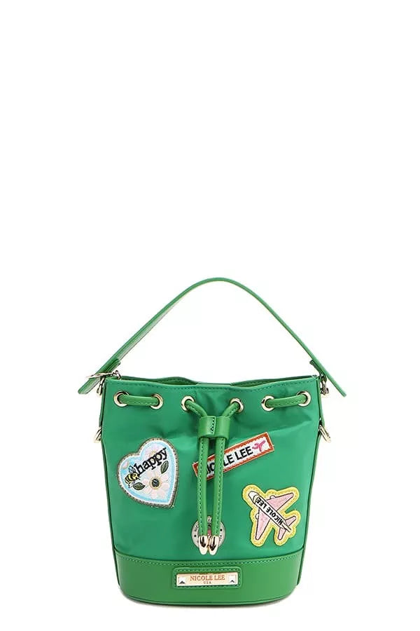 Red Bucket Crossbody Bag with Patches – Playful Street-Style Purse
