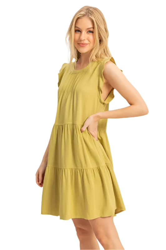 HYFVE Round Neck Ruffle Sleeve Tiered Dress