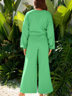 Puff Sleeve Crop Top & Drawstring Wide Leg Pants Set – Chic & Comfy
