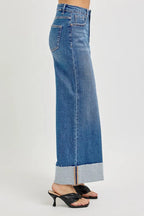 Tummy Control High Rise Crop Wide Cuffed Jeans | Slimming Trendy Fit