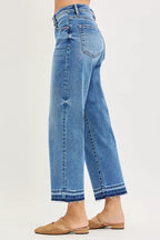 Light blue cropped jeans, side seam detail, back yoke, cuffed hems