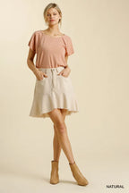 Linen Blend High-Low Skirt – 5 Pockets & Frayed Hem for Casual Chic