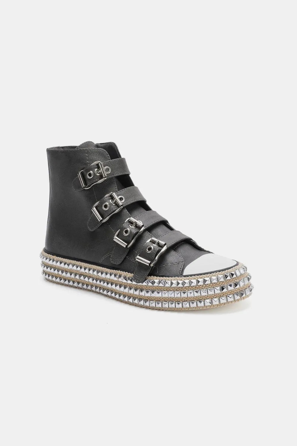 Multi-Buckle Studded Platform Sneakers – Edgy Punk Street Style