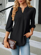 Notched 3/4 Sleeve Casual Top – Effortless Everyday Style