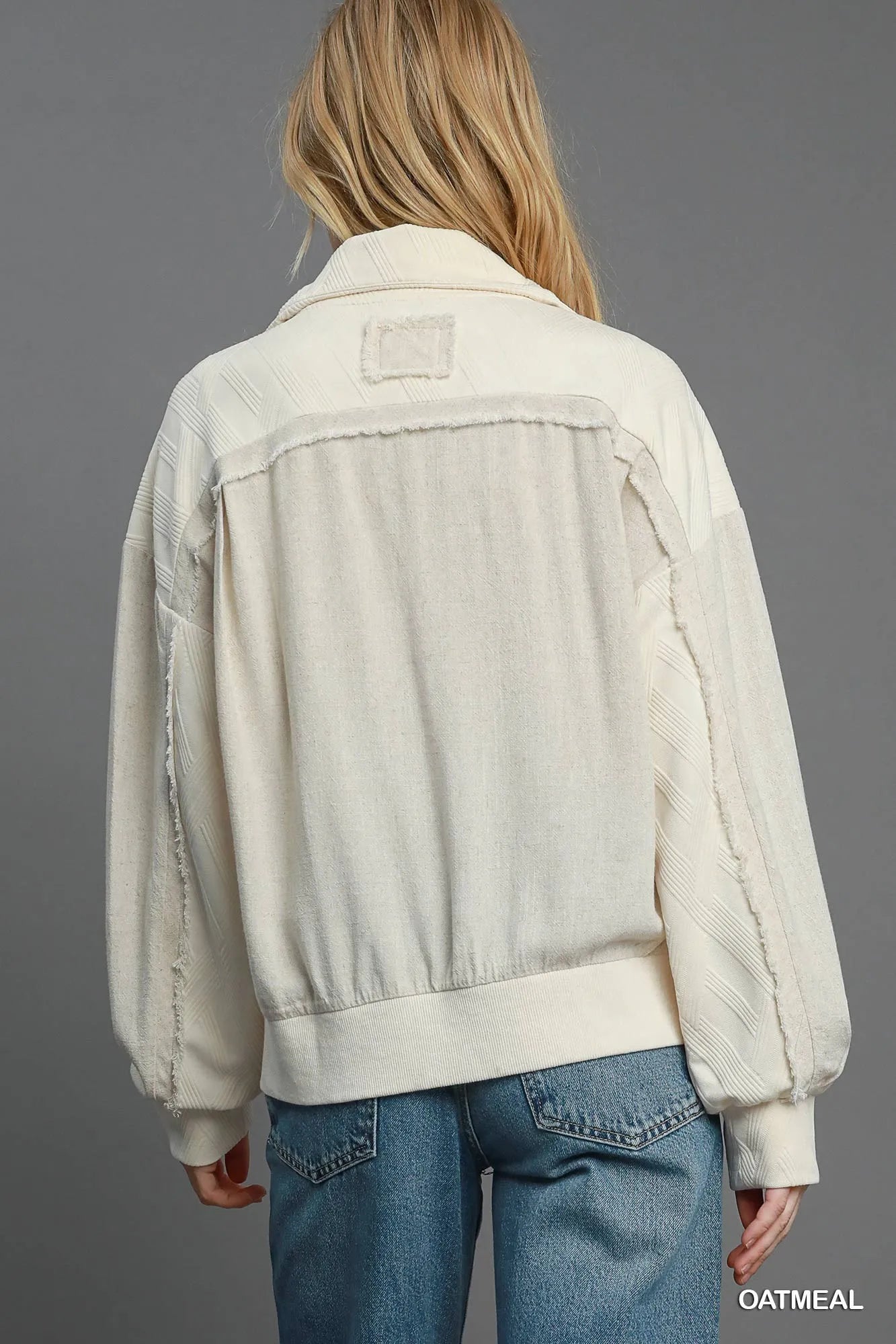 Jacquard Jacket – Linen Blend Textured Zip-Up for Modern Style