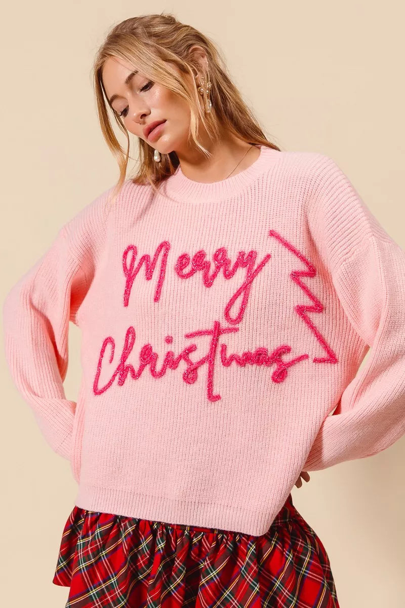 SO ME Merry Christmas Sweater – Festive Tinsel Lettering Holiday Style