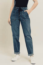 Judy Blue Women's High Waist Vintage Wash Drawstring Jeans
