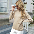 Hope Horizon Khaki Frenchy Mock Neck Drop shoulder Sweater