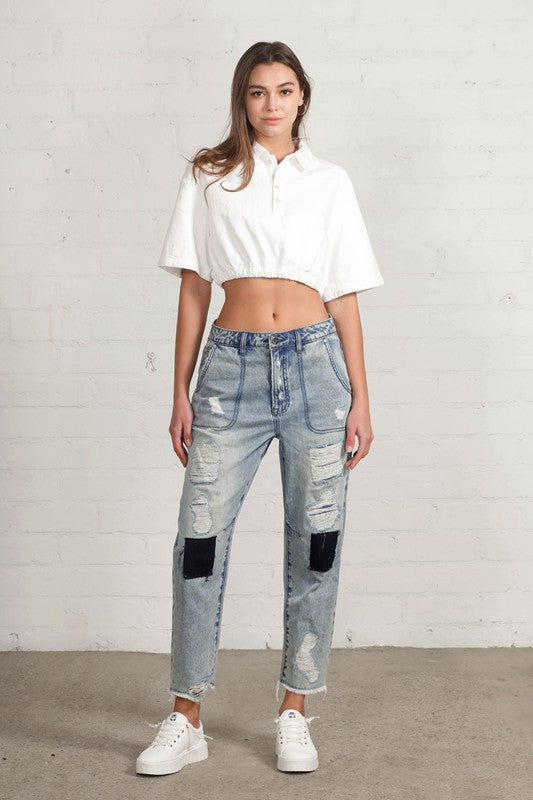 Insane Gene Raw Hem Patched Jeans – Edgy Distressed Denim Style