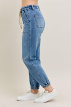 Judy Blue Women's High Waist Denim Joggers Stretchy Drawstring Waist Casual Jeans