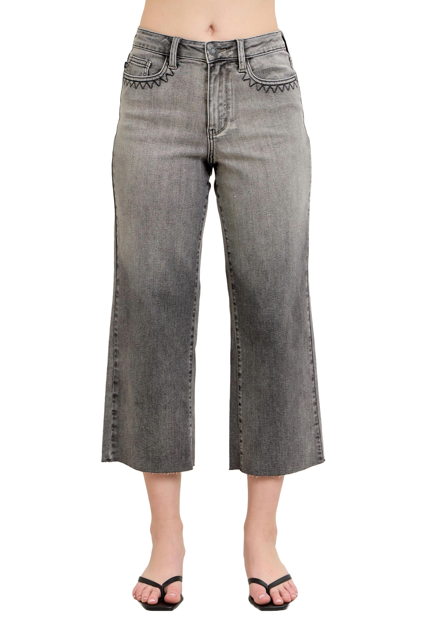 Judy Blue Women's High Waist Wide Leg Capri Jeans Stretch Denim, Casual Summer Style.