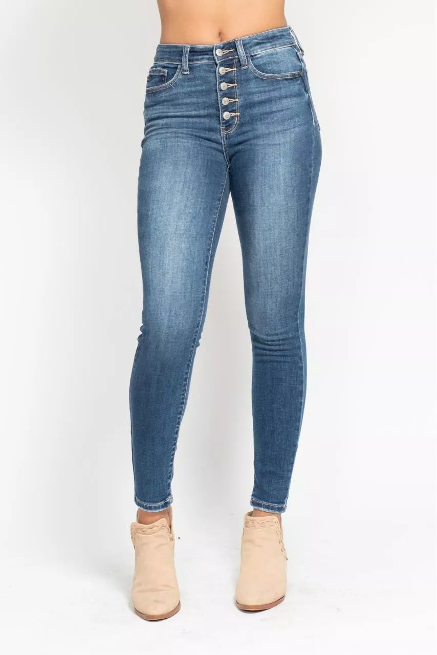 Judy Blue High Rise Button Fly Skinny Jeans – Flattering Trendy Fit