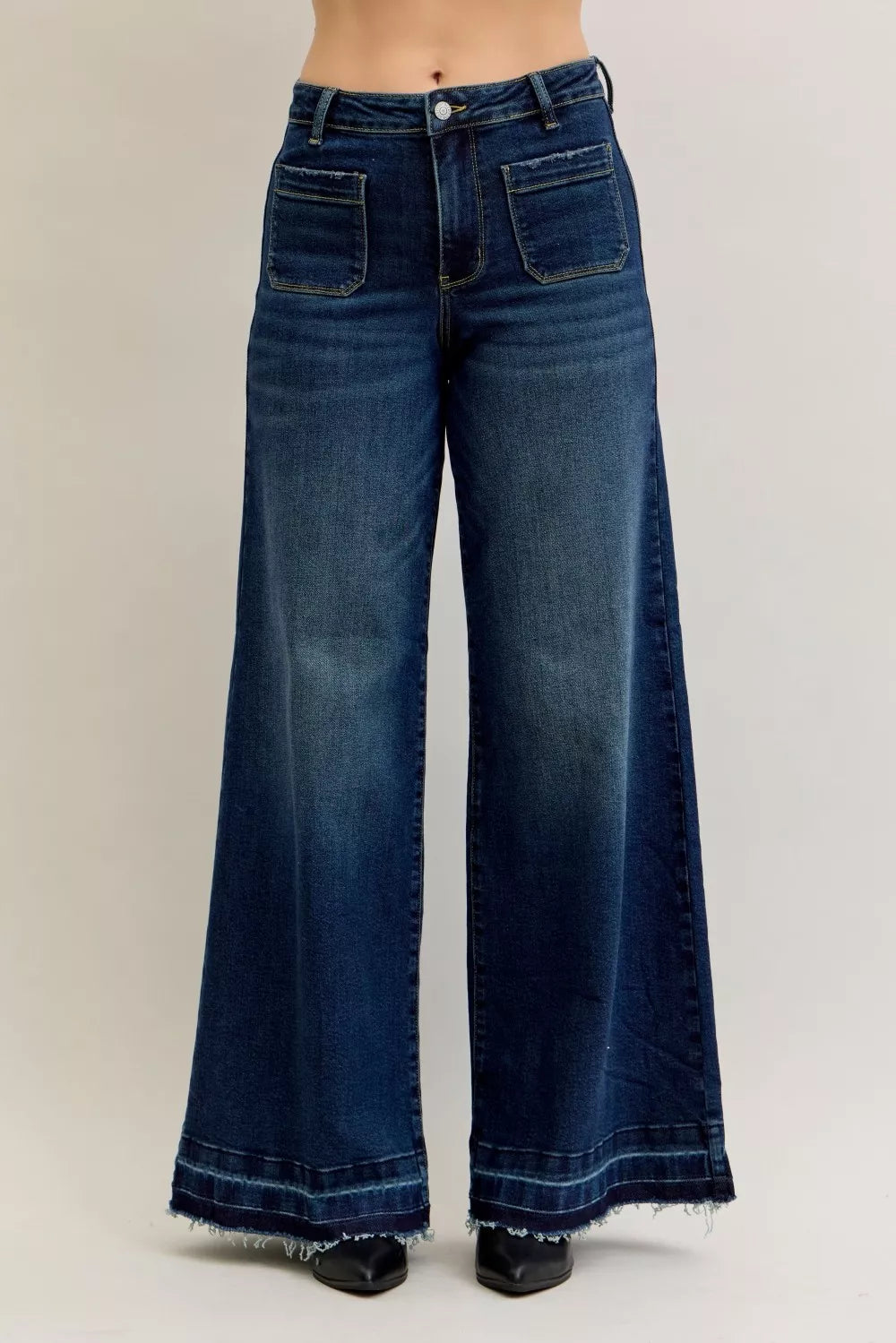 Judy Blue High Waist Palazzo Jeans – Trendy Patch Pocket Style