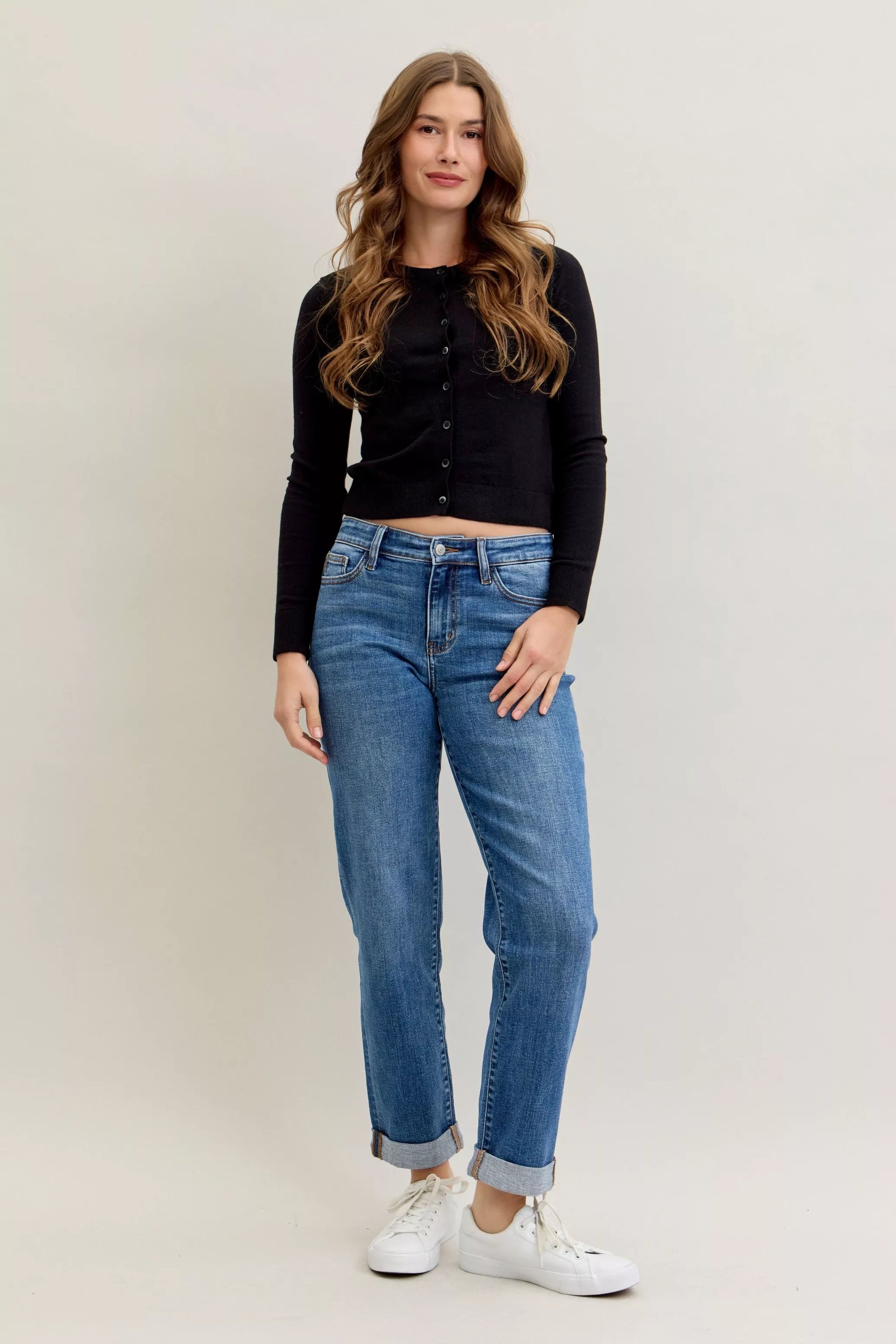 Judy Blue Mid Rise Boyfriend Cuffed Jeans – Relaxed Classic Fit