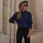 Hope Horizon Navy Blue Frenchy Shine Mock Neck Sweater