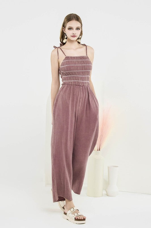 Noflik Plus Smocked Top Jumpsuit – Wide Leg Gauze Chic Style