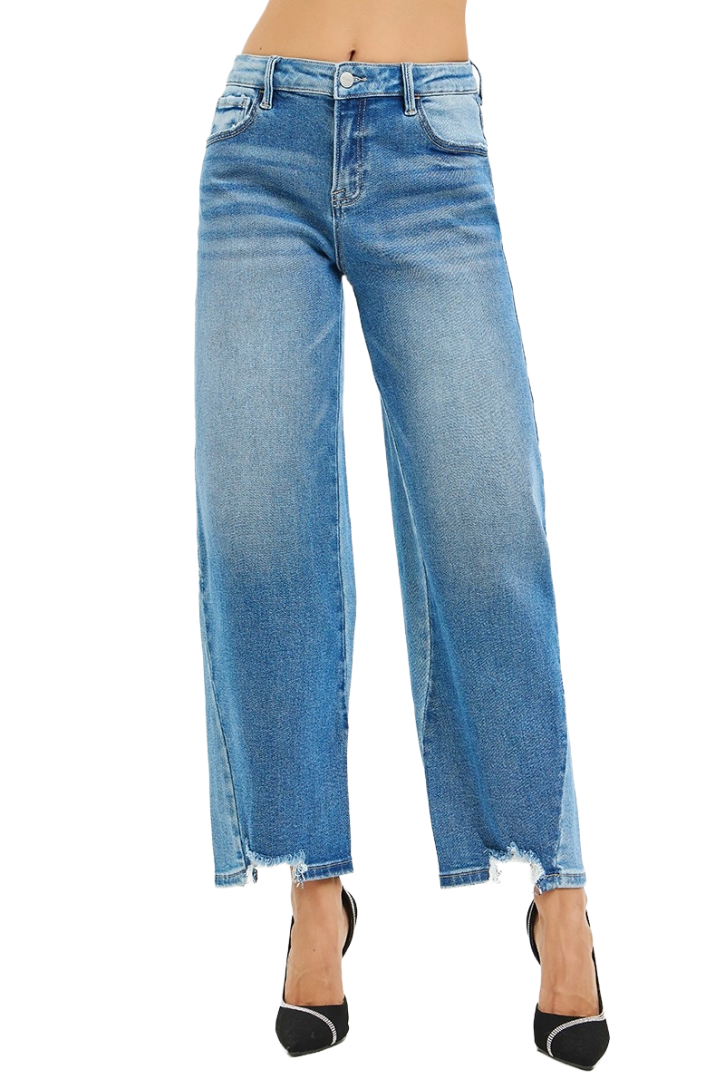 Dreamkue-Risen Women's Slouchy Cropped Barrel Jeans High Rise Denim with Contrast Wash