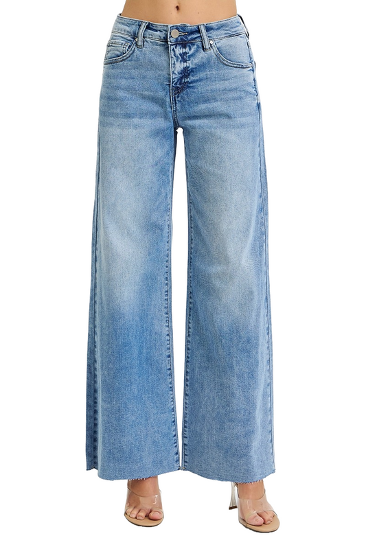 Dreamkue - Risen Women's Plus Size High Rise Tummy Control Ankle Palazzo Jeans