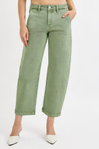 Dreamkue-Risen Women's Tummy Control High Rise Cropped Barrel Jeans