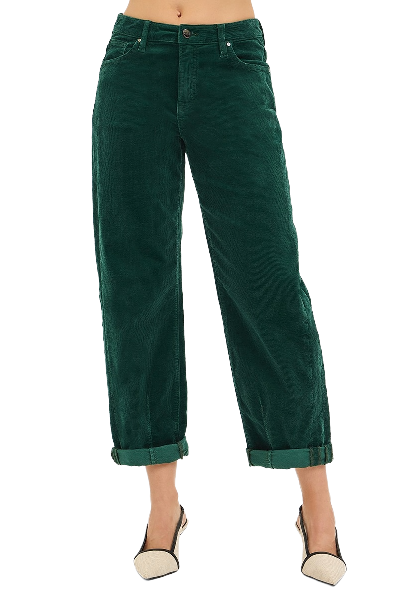 Risen Women's High Rise Crop Barrel Corduroy Pants