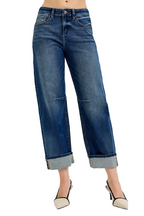 Risen Women’s Slouchy Crop Barrel Jeans Cuffed Hem
