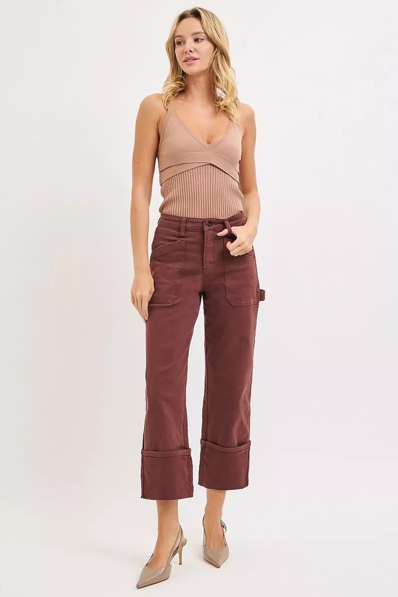 Risen Burgundy High Waist Carpenter Jeans