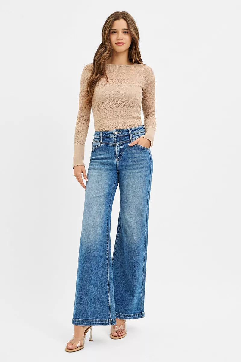 Risen High Rise Wide Leg Jeans
