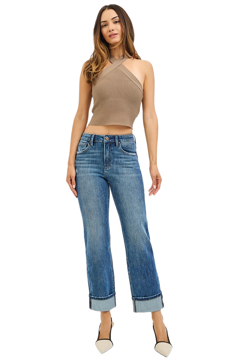 Risen Women's 4-Way Stretch Slouchy Straight Cuffed Plus Jeans