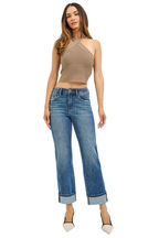 Risen Women's 4-Way Stretch Slouchy Straight Cuffed Plus Jeans