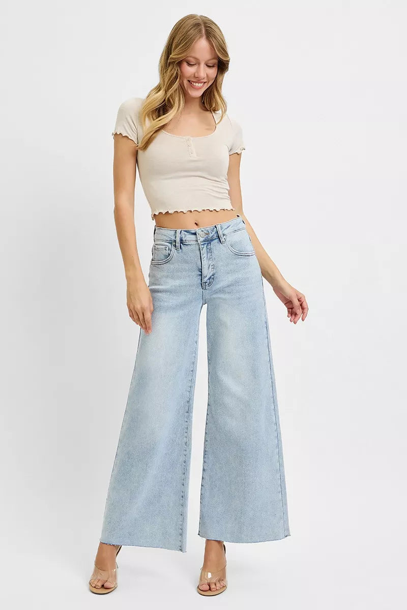 Risen Women's High Rise Ankle Wide Leg Palazzo Jeans