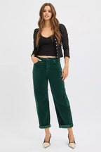 Risen Women's High Rise Crop Barrel Corduroy Pants