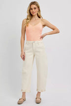 Risen Women's High Rise Relaxed Barrel Cuffed Jeans Denim