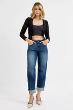 Risen Women’s Slouchy Crop Barrel Jeans Cuffed Hem
