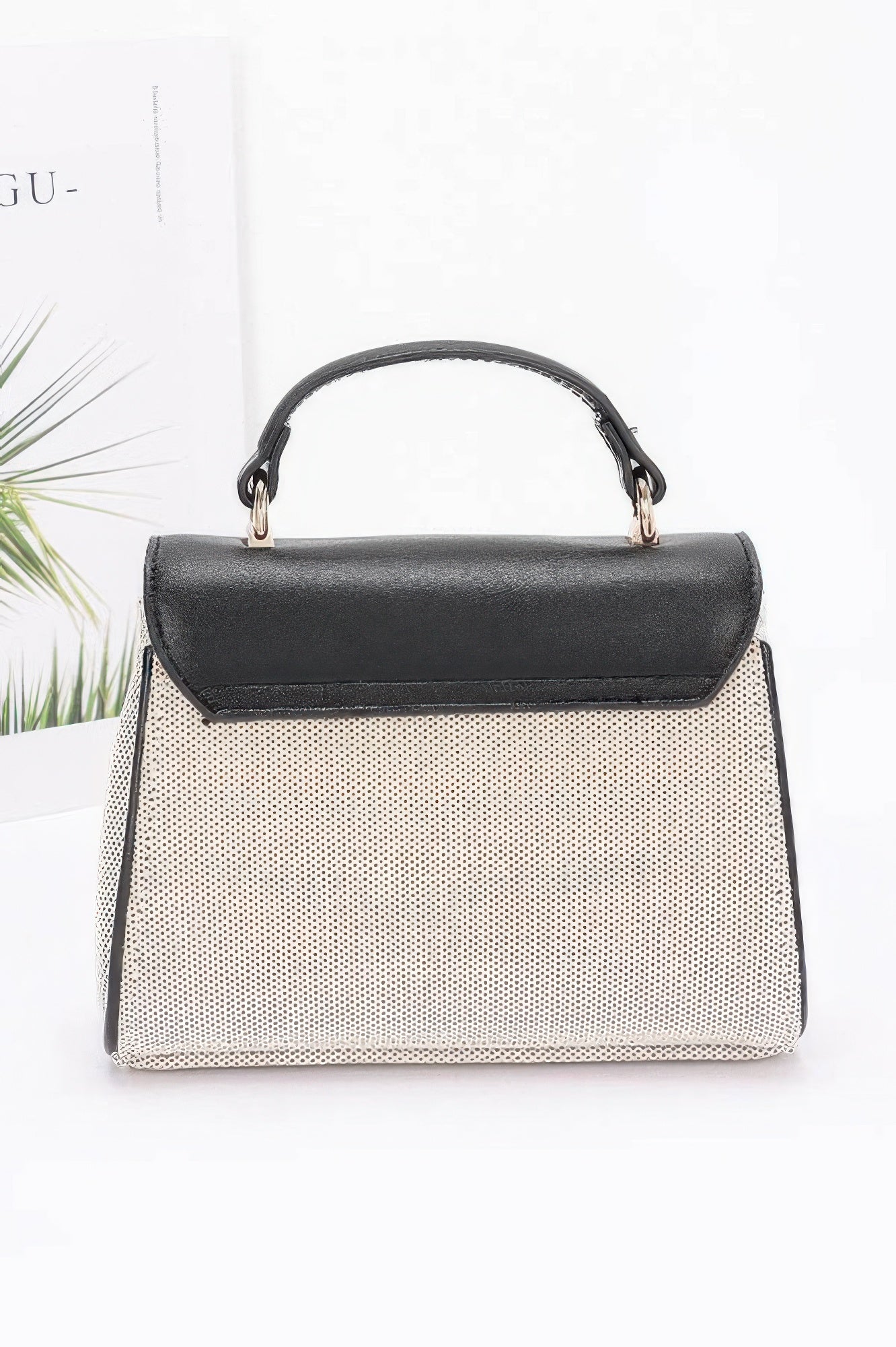 Canvas Top Handle Flap Bag – Chic, Durable & Mixed Metal Accents