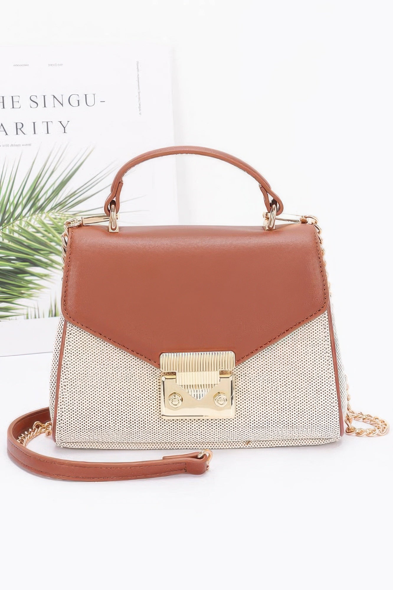 Canvas Top Handle Flap Bag – Chic, Durable & Mixed Metal Accents