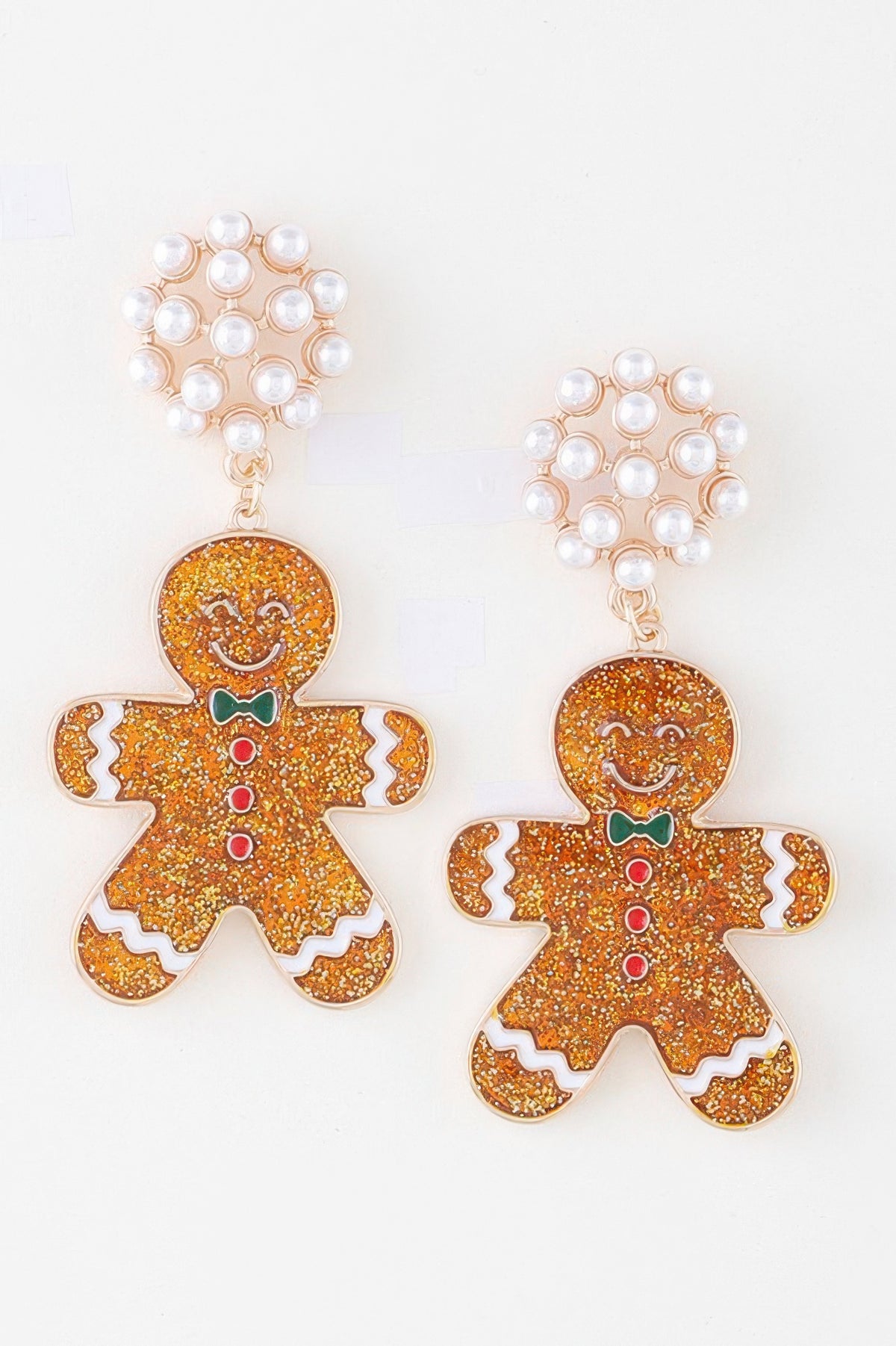 Glitter Gingerbread Man Earrings – Festive, Playful & Pearl Accents
