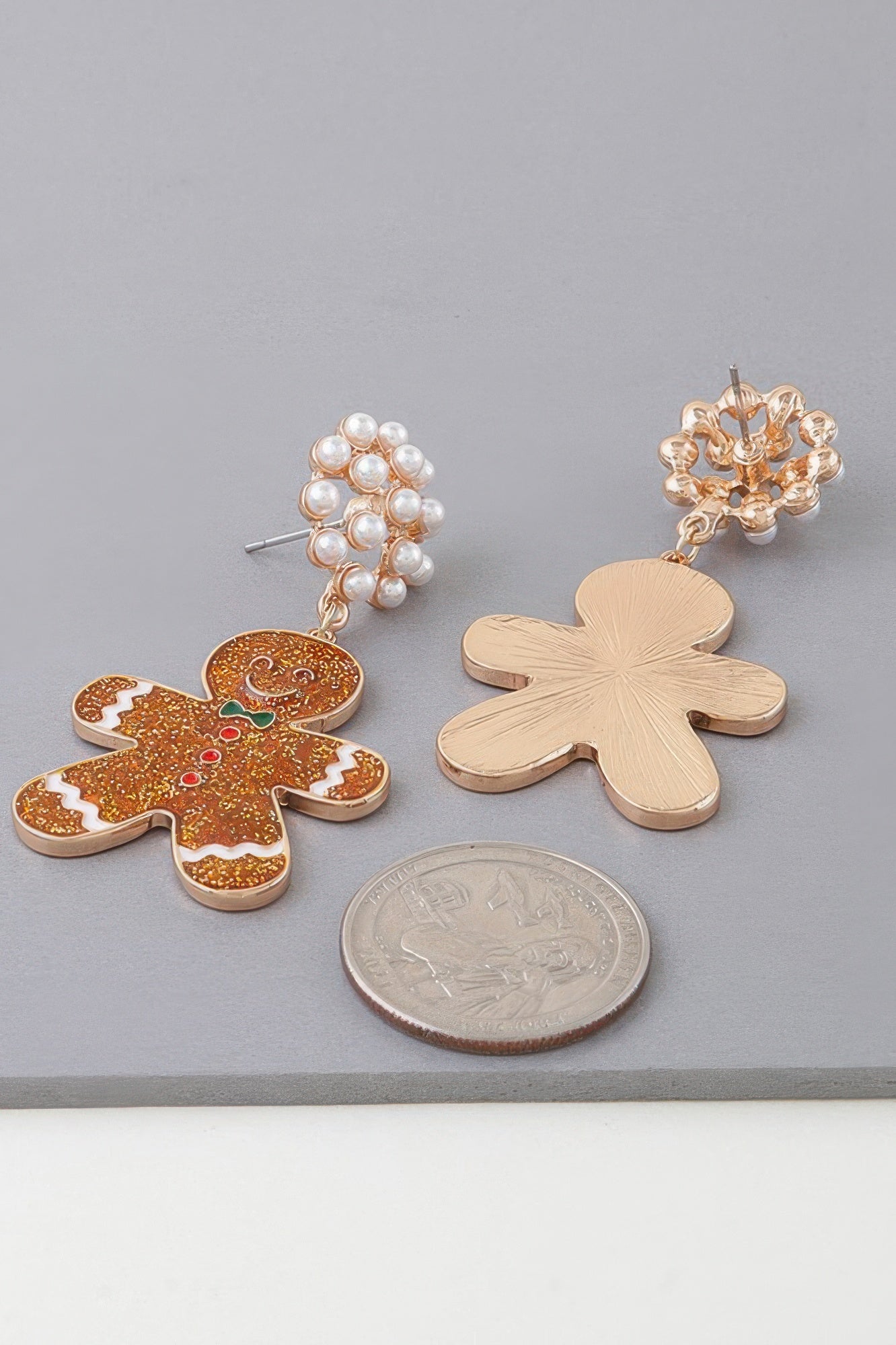 Glitter Gingerbread Man Earrings – Festive, Playful & Pearl Accents