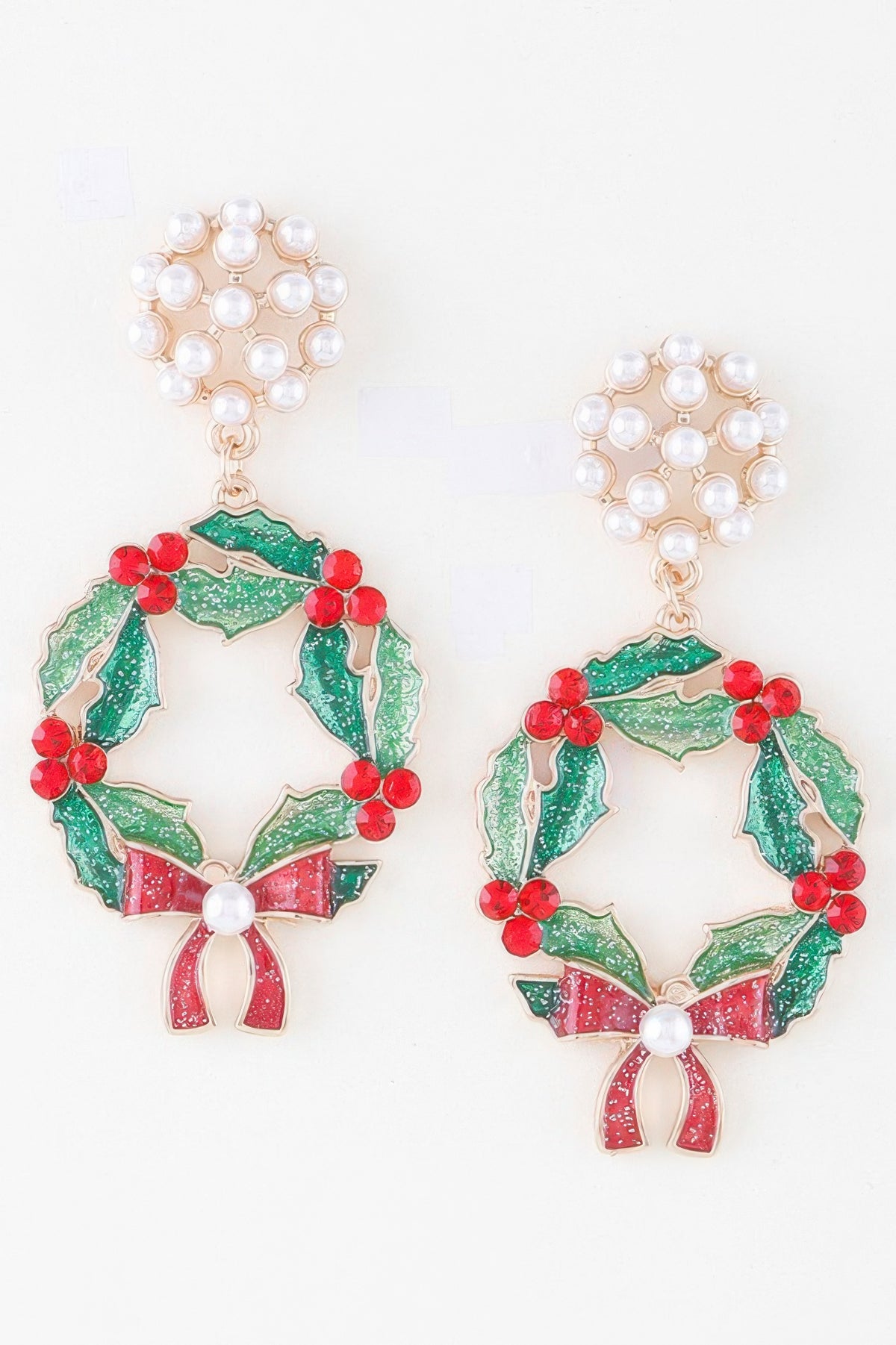 Jeweled Ribbon Wreath Earrings – Festive, Elegant & Holiday-Ready