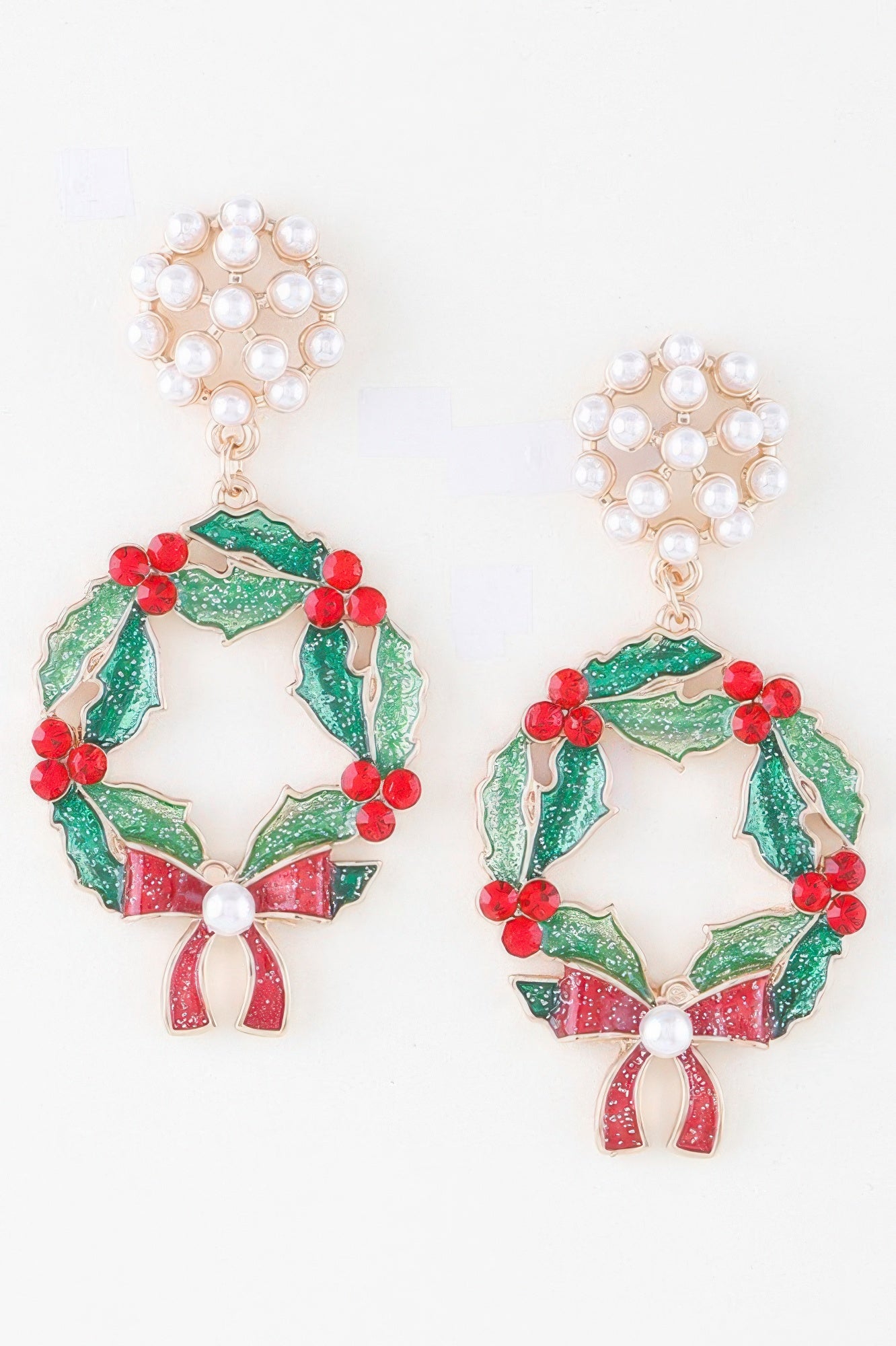 Jeweled Ribbon Wreath Earrings – Festive, Elegant & Holiday-Ready