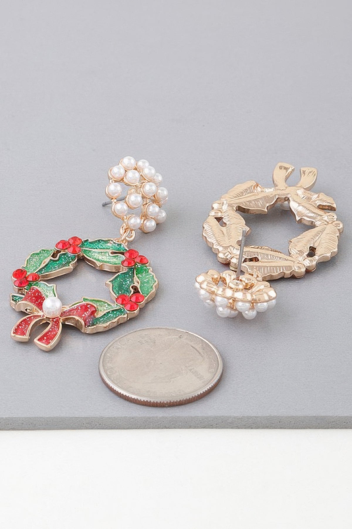 Jeweled Ribbon Wreath Earrings – Festive, Elegant & Holiday-Ready