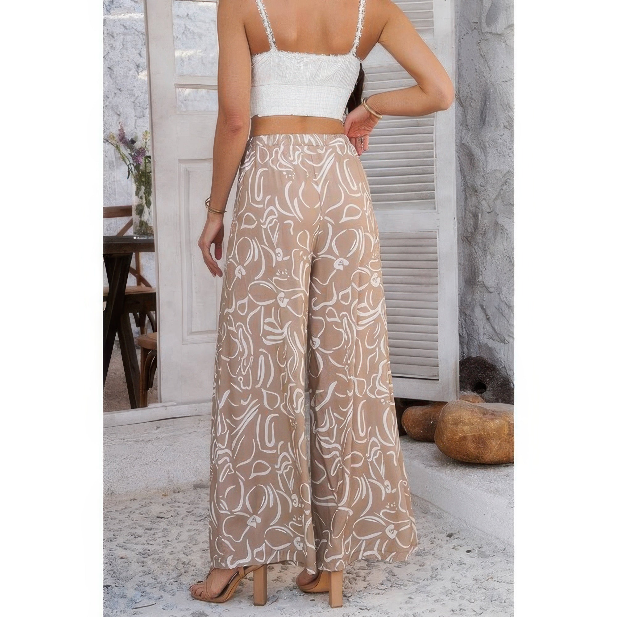 Allover Print Wide Leg Pants with Drawstring & Pockets – Relaxed Fit